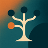 Cream branching tree with teal and orange circles at the ends on an orange-to-teal gradient background