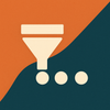 Cream funnel on the left with three cream circles on an orange-to-teal gradient background