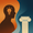Classical column and lightbulb on an orange-to-teal gradient background