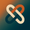 Cream and warm orange interlocking ribbon loops on an orange-to-teal gradient background