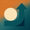 Cream circle beside deep teal upward arrow on an orange-to-teal gradient background