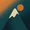 Cream snow-capped mountain peak with warm orange sun on an orange-to-teal gradient background