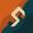 Cream angular zigzag shape with navy square accent on split warm orange and deep teal background